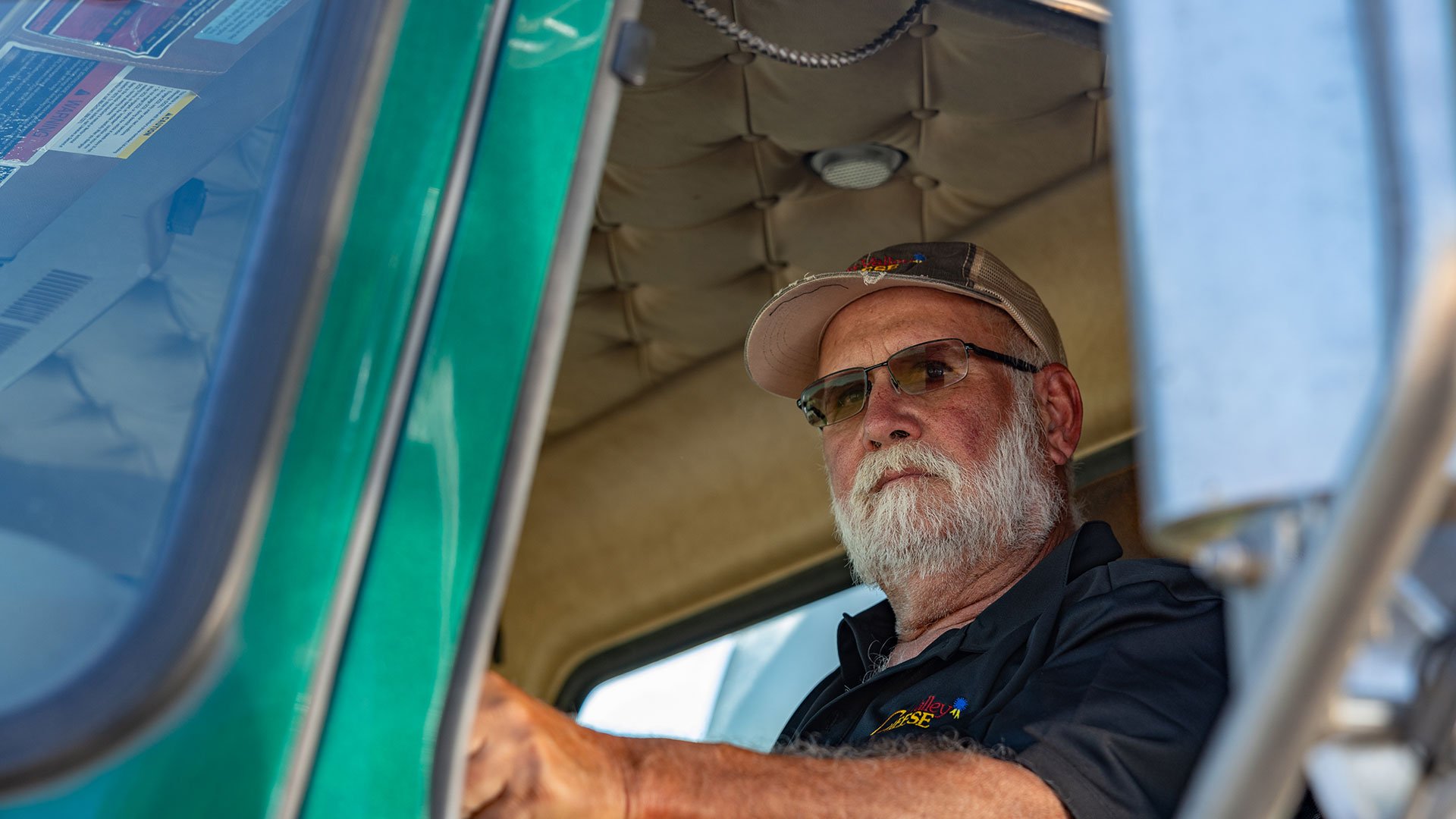 Carr Valley Cheese driver, Steve Knuth, in the cab of a truck