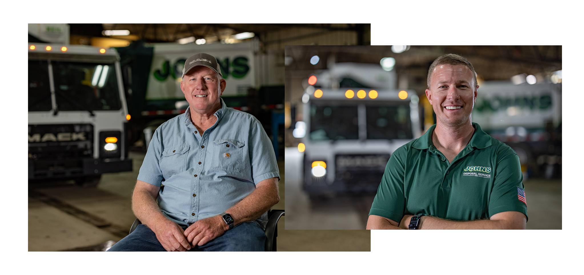 Two-image collage of Johns Disposal owner Brian Jongetjes and third-generation employee Dan Jongetjes