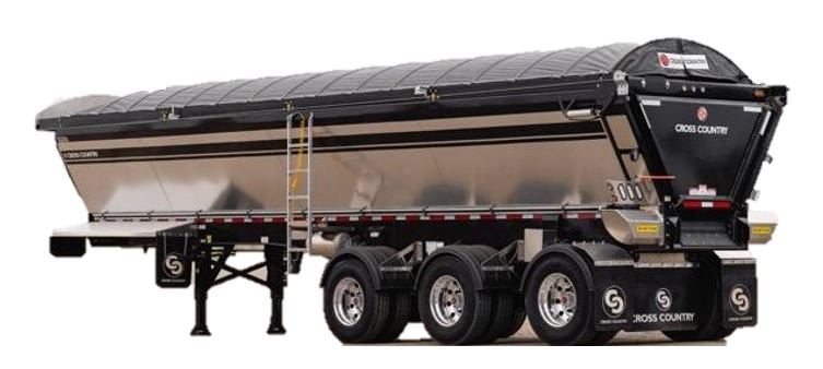 A polished metal Cross Country live bottom belt trailer