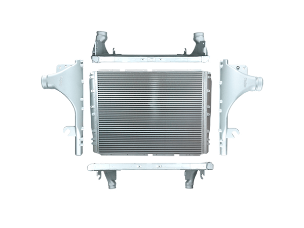 Slide images of Northern Radiator Charge Air Cooler 37 1/4 by 29 7/8 by 1 5/8 for Peterbilt and Kenworth