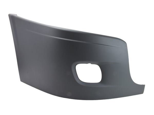 Slide images of KAMP Gray Right Hand Bumper End Cap with Fog Lamp Hole for Select Freightliner Models