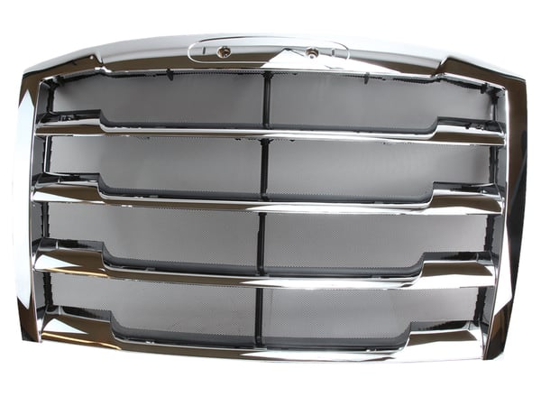 Slide images of KAMP Chrome Grille with Bug Screen for Freightliner Cascadia (2018 & Up)