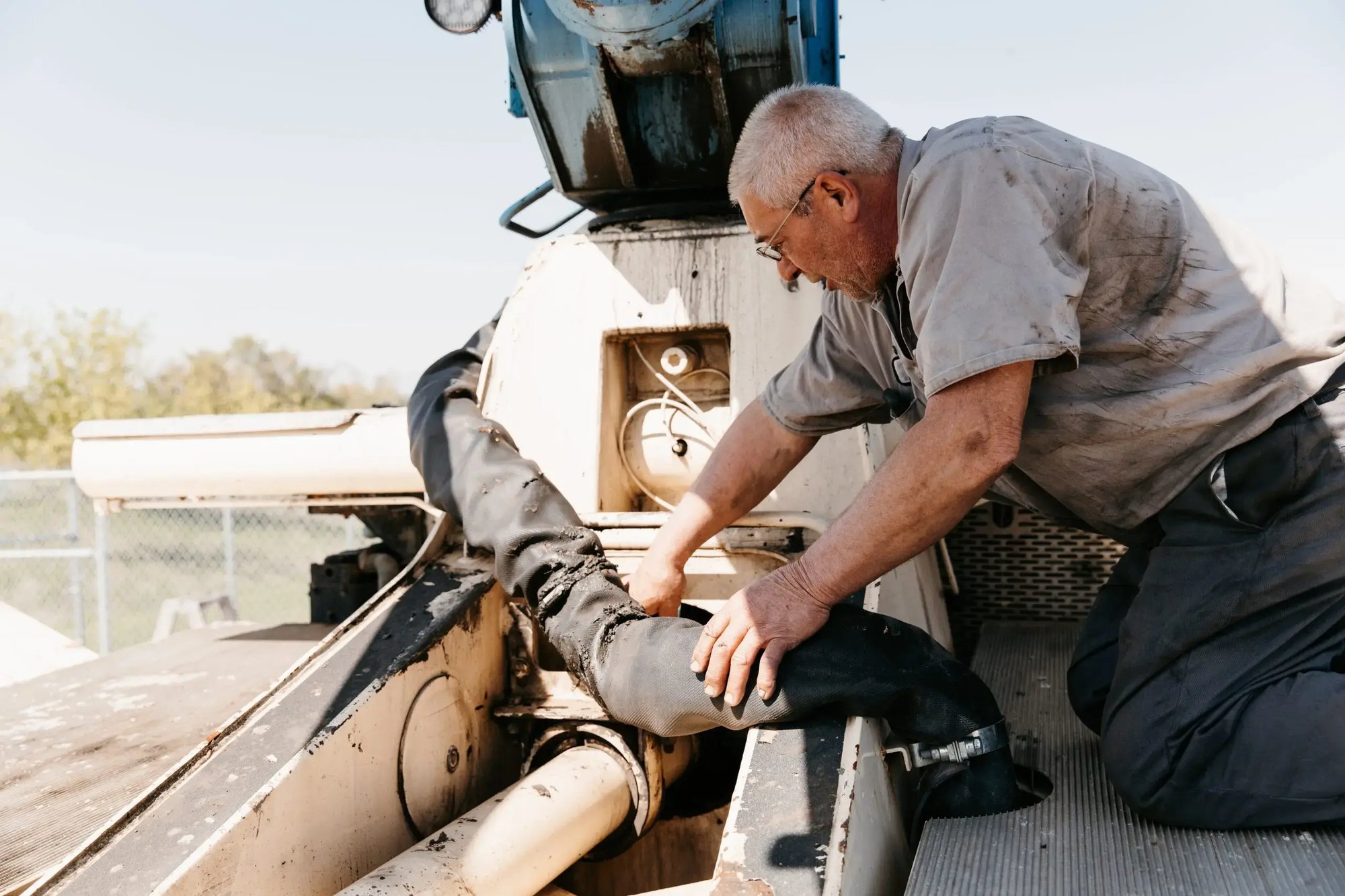 Mark Kelemen inspecting the mechanics of a boom