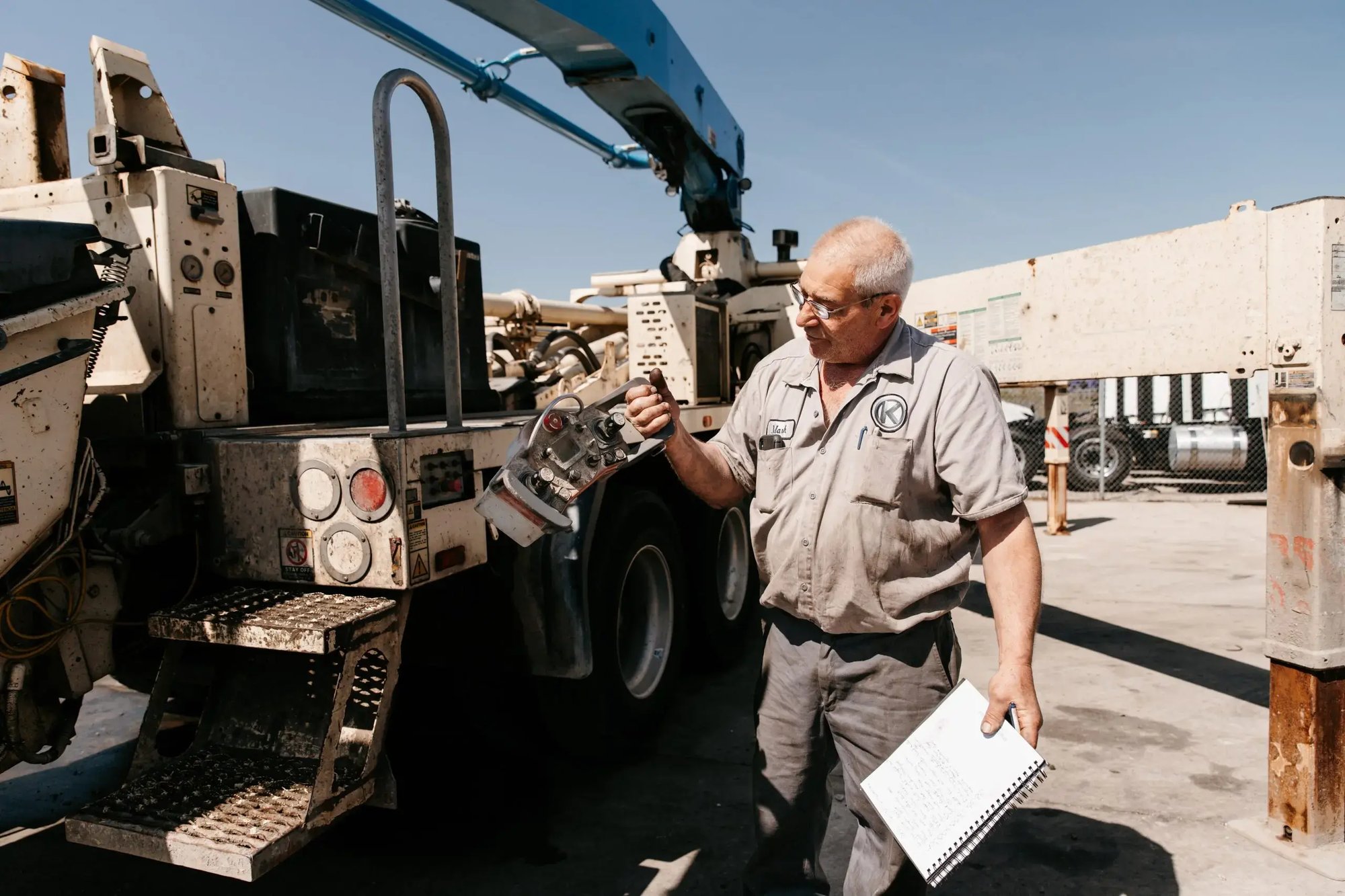 Mark Kelemen inspecting equipment as part of a boom inspection
