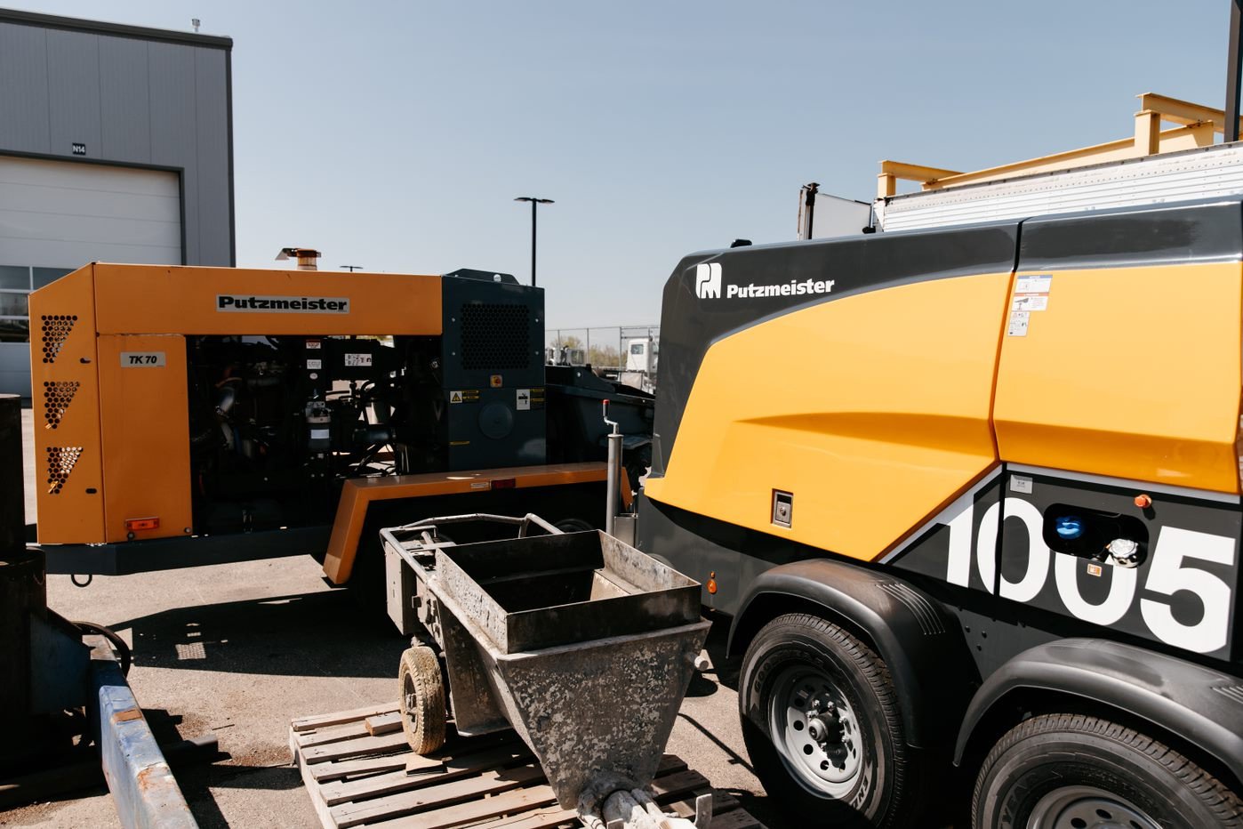 Close-up of Putzmeister trailer pumps