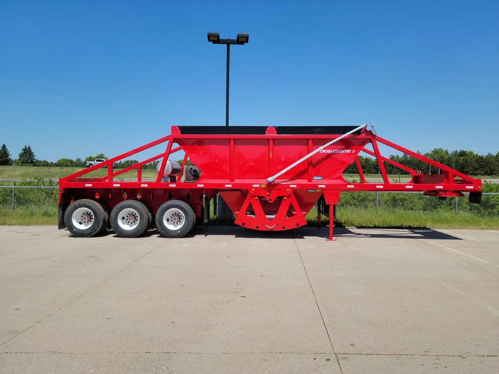 A red 2024 Cross Country 370BCL belly dump trailer